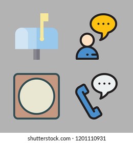 contact icon set. vector set about phone call, lens, mailbox and chat icons set.