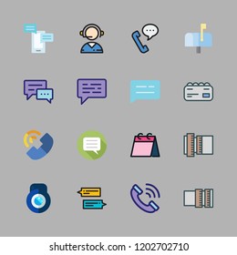 contact icon set. vector set about weekly calendar, lens, chat and mailbox icons set.