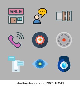 contact icon set. vector set about sale id, telephone, lens and chat icons set.