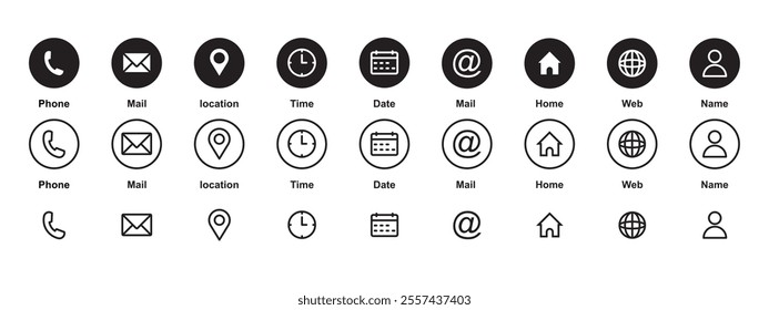contact icon set, contact vectors, editable lines