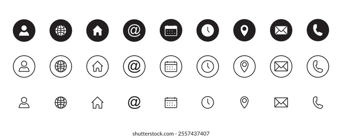 contact icon set, contact vectors, editable lines