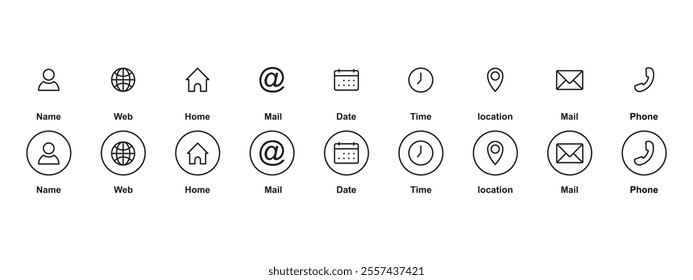 contact icon set, contact vectors, editable lines