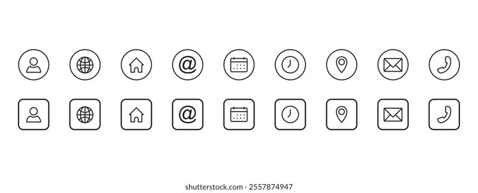 contact icon set, contact vectors, editable lines