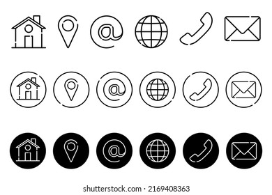 Juego de iconos de contacto para web y móvil. Conjunto de comunicación de botón. Ilustración vectorial de estilo de contorno