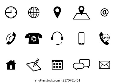 Contact icon set for web and mobile. Communication symbol collection. Flat vector illustration