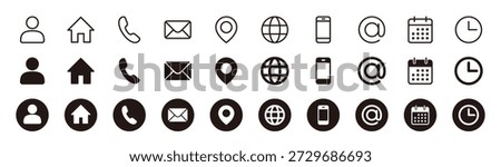 Contact icon set for website and business - Telephone, mail, address, web, user, home, location, calender, time icons

