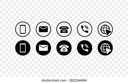 Contact icon set. Website set icon. Symbol for web site. Vector EPS 10. Isolated on transparent background