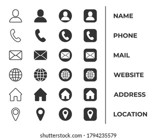 contact icon set-vector illustration in solid black color and line work for applications and other web applications