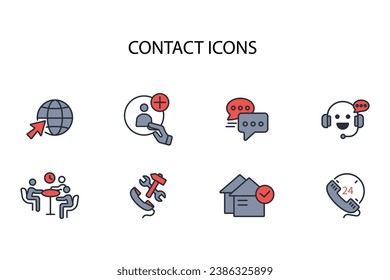 icono de contacto set.vector.Curso editable.Signo de estilo lineal para usar diseño web,logotipo.ilustración de símbolo.