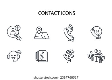 contact icon set.vector.Editable stroke.linear style sign for use web design,logo.Symbol illustration.