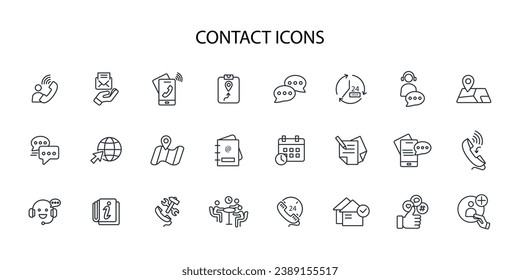 contact icon set.vector.Editable stroke.linear style sign for use web design,logo.Symbol illustration.