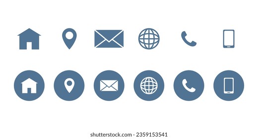 Contact icon vector collection. Web, contact, phone, home, mail, location icon set.