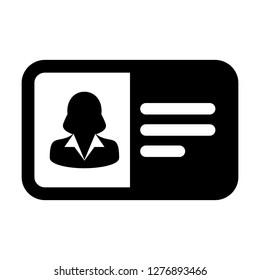 Contact icon vector female user person profile avatar symbol with identity card in flat color glyph pictogram illustration