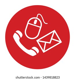 Contact icon vector isolated on flat red round button illustration