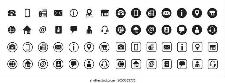 Conjunto de vectores de icono de contacto. Conjunto completo de iconos de elementos de tarjeta de visita. Colección de diseño de iconos de material vectorial.