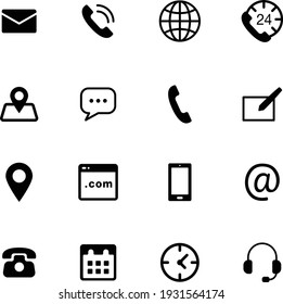 Contact icon vector set pack. chat, message, web, phone, calendar, clock