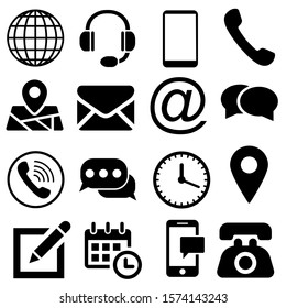 Contact icon vector set. Web icons illustration sign collection. call, phone, mail, email, laptop, web, address, chat, map pin.