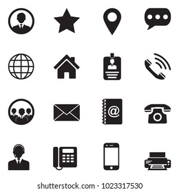 Contact Icons. Black Flat Design. Vector Illustration. 