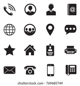 Contact Icons. Black Flat Design. Vector Illustration. 