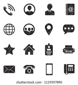 Contact Icons. Black Scribble Design. Vector Illustration.