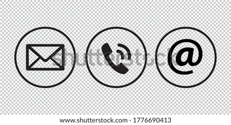 Contact icons in a circle set on checked transparent background. Retro phone, mail and at symbol Simple contact signs in flat style. Vector illustration. Eps 10 vector file.