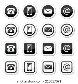 Contact icons in circle and square set - mobile, phone, email, envelope