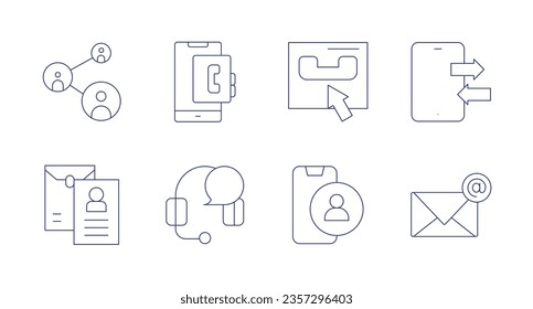 Iconos de contacto. Trazo editable. Conteniendo contactos, libro de contactos, contacto, carta, auriculares, correo.