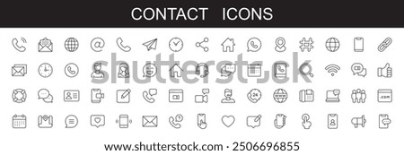 Contact icons. editable stroke line icons . vector illustration on white background chat, support, message, phone, home, business