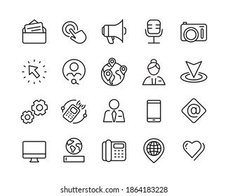 Contact Icons. Editable Stroke. Vector Graphic