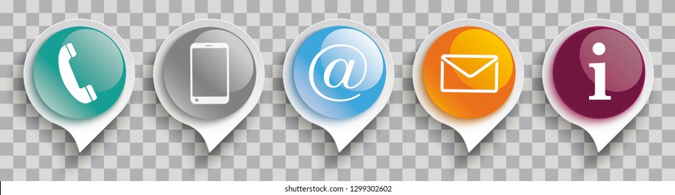 Contact icons with glossy speech bubbles on the checked background. Eps 10 vector file.