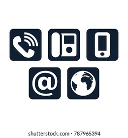 Contact icons on white background. Square shaped communication symbols.