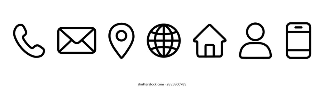 contact icons outline vector design. Phone, Mail, Location, web,adress, name, mobile