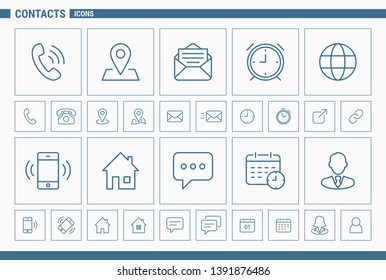 Contact Icons - Outline vector set symbols of communications and business for the site or interface