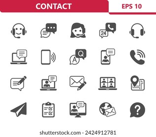 Contact Icons. Professional, pixel perfect icons. EPS 10 format.