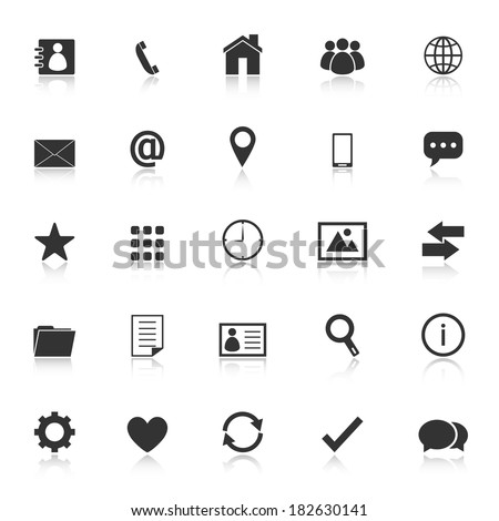 Contact icons with reflect on white background, stock vector