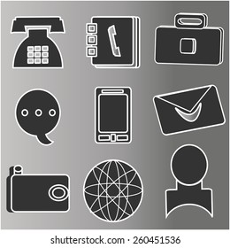 Contact Icons with reflection on gray background