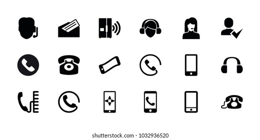 Contact icons. set of 18 editable filled contact icons: call, support, phone call, wavy phone, phone, letter, intercom, add user, customer support, headset