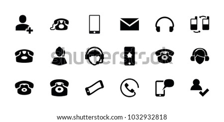 Contact icons. set of 18 editable filled contact icons: desk phone, mail, add user, wavy phone, support, headset, operator, call