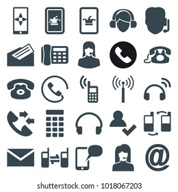 Contact icons. set of 25 editable filled contact icons such as signal tower, poker on phone, mail, add user, support, desk phone, customer support, headset, connected phone