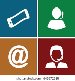 Contact icons set. set of 4 contact filled icons such as support, wavy phone
