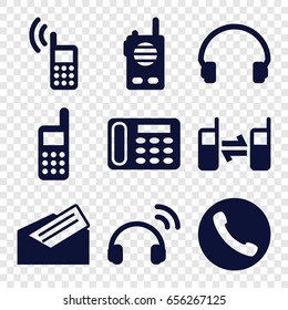 Contact icons set. set of 9 contact filled icons such as desk phone, headset, connected phone, phone, letter, walkie talkie