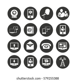 Contact Icons Set In Circle Button Style