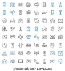 contact icons set. Collection of contact with mailbox, email, smartphone, phone call, envelope, chat, message, speech bubble, inbox, receptionist. Editable and scalable contact icons.