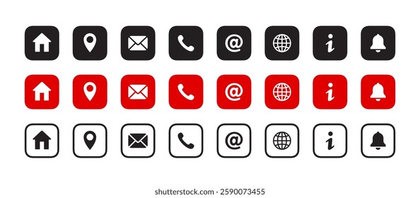 Contact icons set. Contact and communication icons