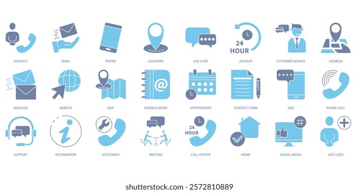 Contact icons set. Set of editable stroke icons.Set of Contact