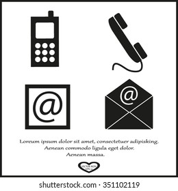 Contact icons set - envelope, mobile, phone, mail