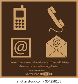 Contact icons set - envelope, mobile, phone, mail