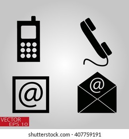 Contact icons set - envelope, mobile, phone, mail