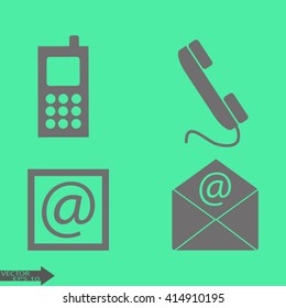 Contact icons set - envelope, mobile, phone, mail
