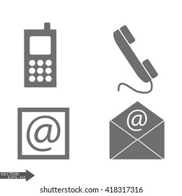 Contact icons set - envelope, mobile, phone, mail
